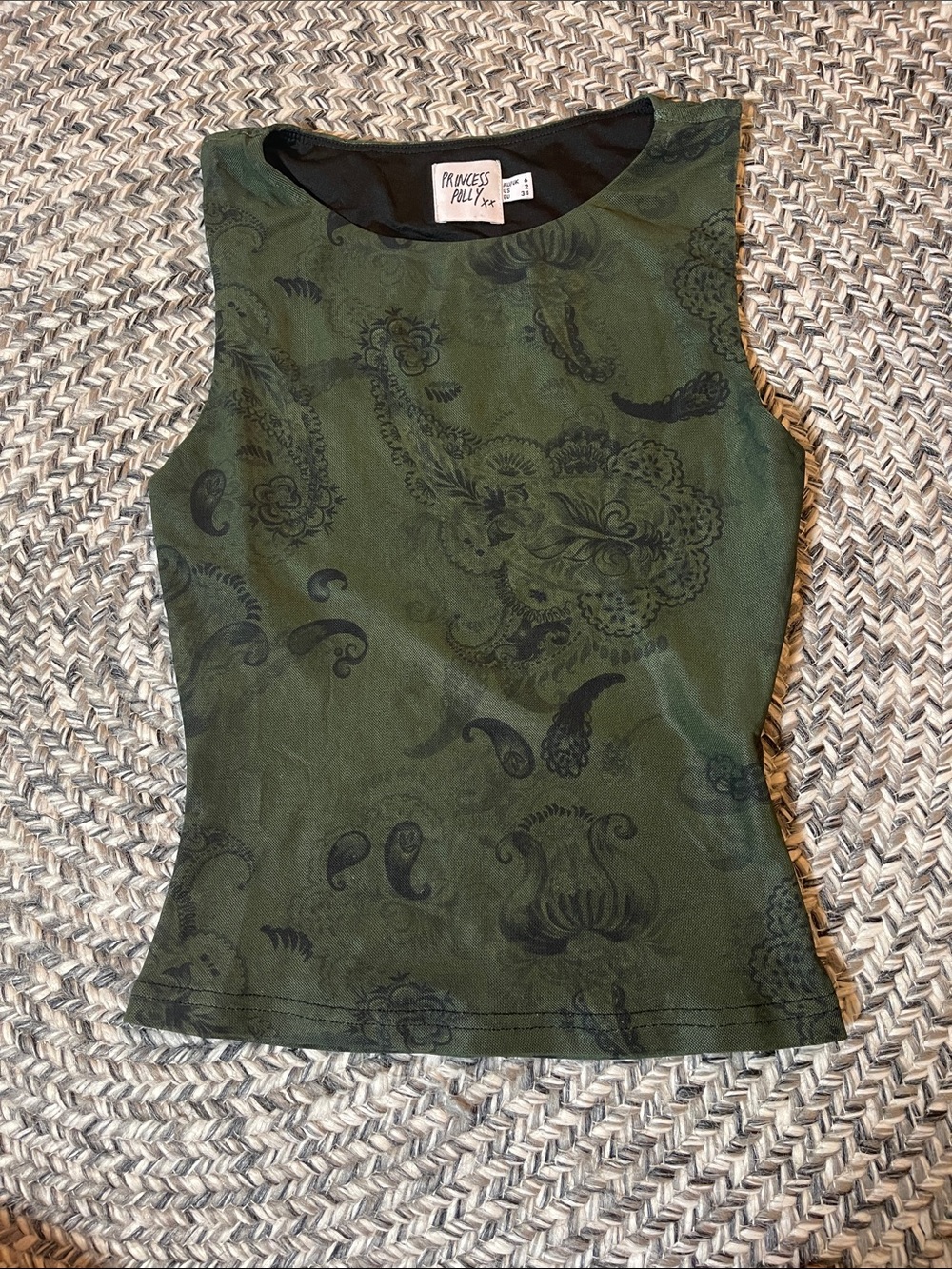 Princess Polly Olive Green Paisley Tank Top